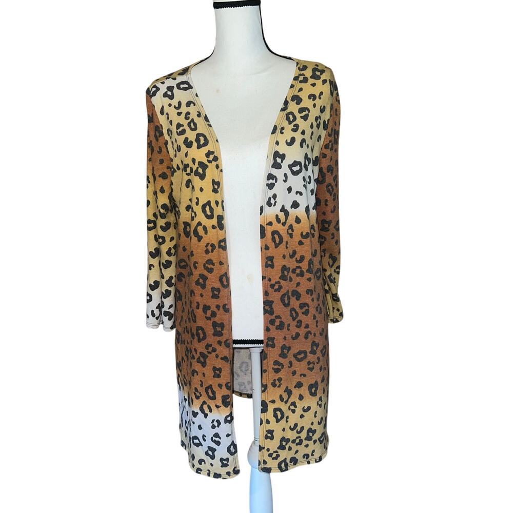 Animal Print Ombré Boho Cardigan Size XL Bold Cheetah Leopard Brown Yellow